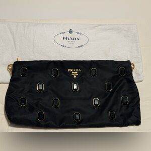Prada black satin jewel gem clutch